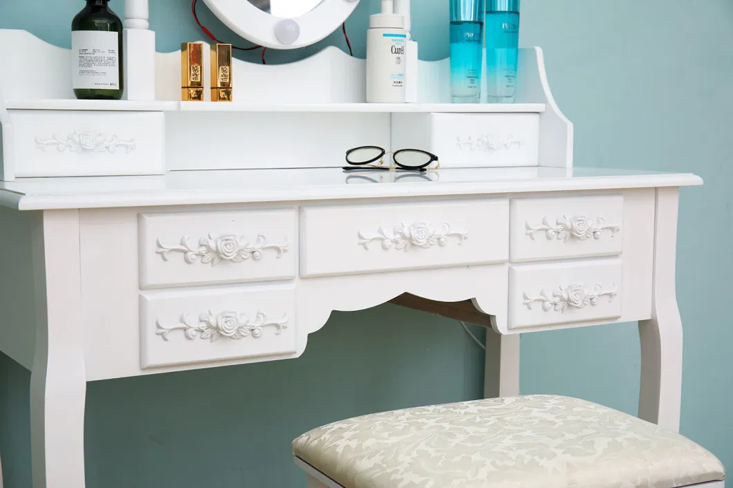 Black Color Wood Vanity Desk with Lighted Makeup Mirror