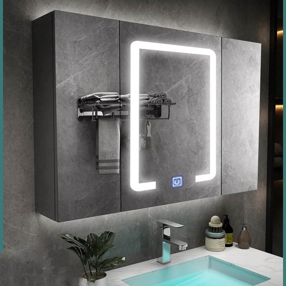 Wall Mounted Mirrored Cabinets Grey Bathroom Vanity Sale Soft Black Carcase Silver White LED Light Copper Customized Style Parts