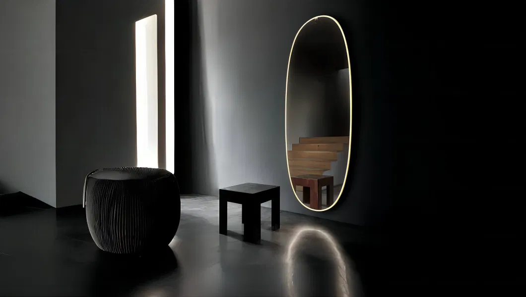 Irregular Shaped Framed Full Length Floor Mirror with Light for Dressing Room