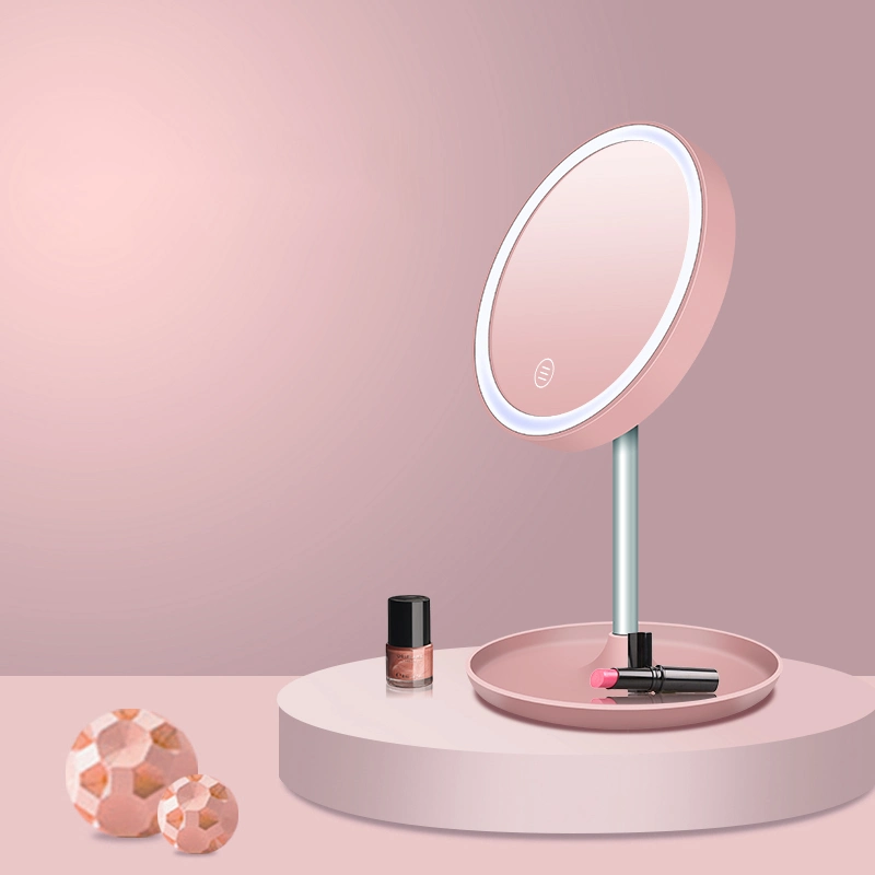 Plastic Desktop 90 Degree Rotation LED Makeup Mirror with Anti-Slip Mat