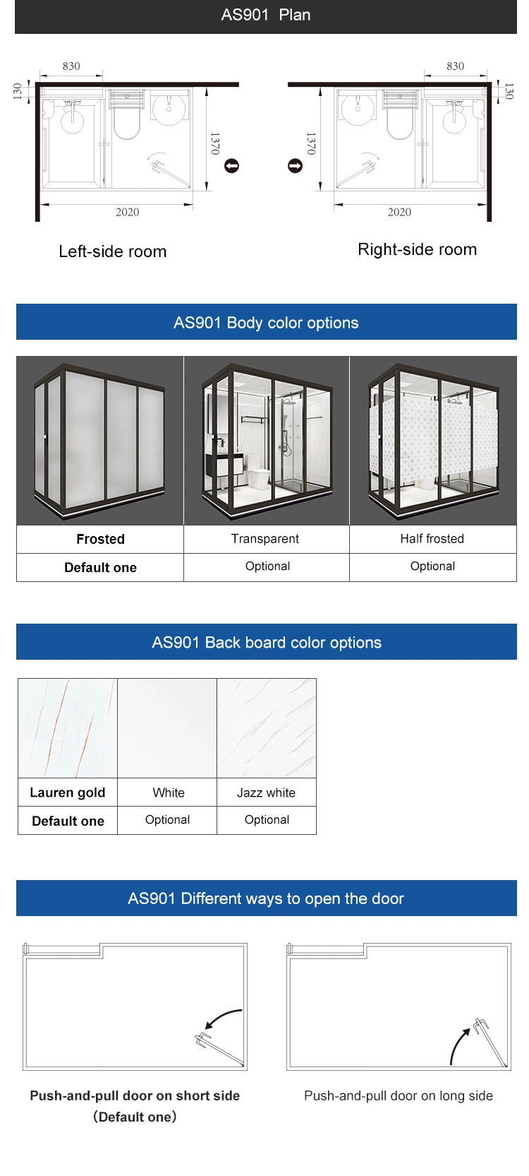 Hotel Design Glass Door Portable Prefabricated Unit Shower Complete Modular Prefab Cabin Bathroom Pod with Toilet