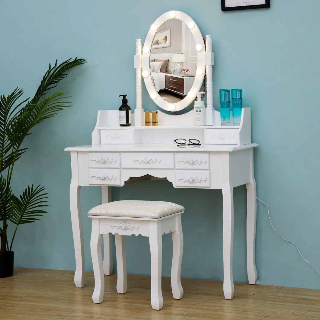 Black Color Wood Vanity Desk with Lighted Makeup Mirror