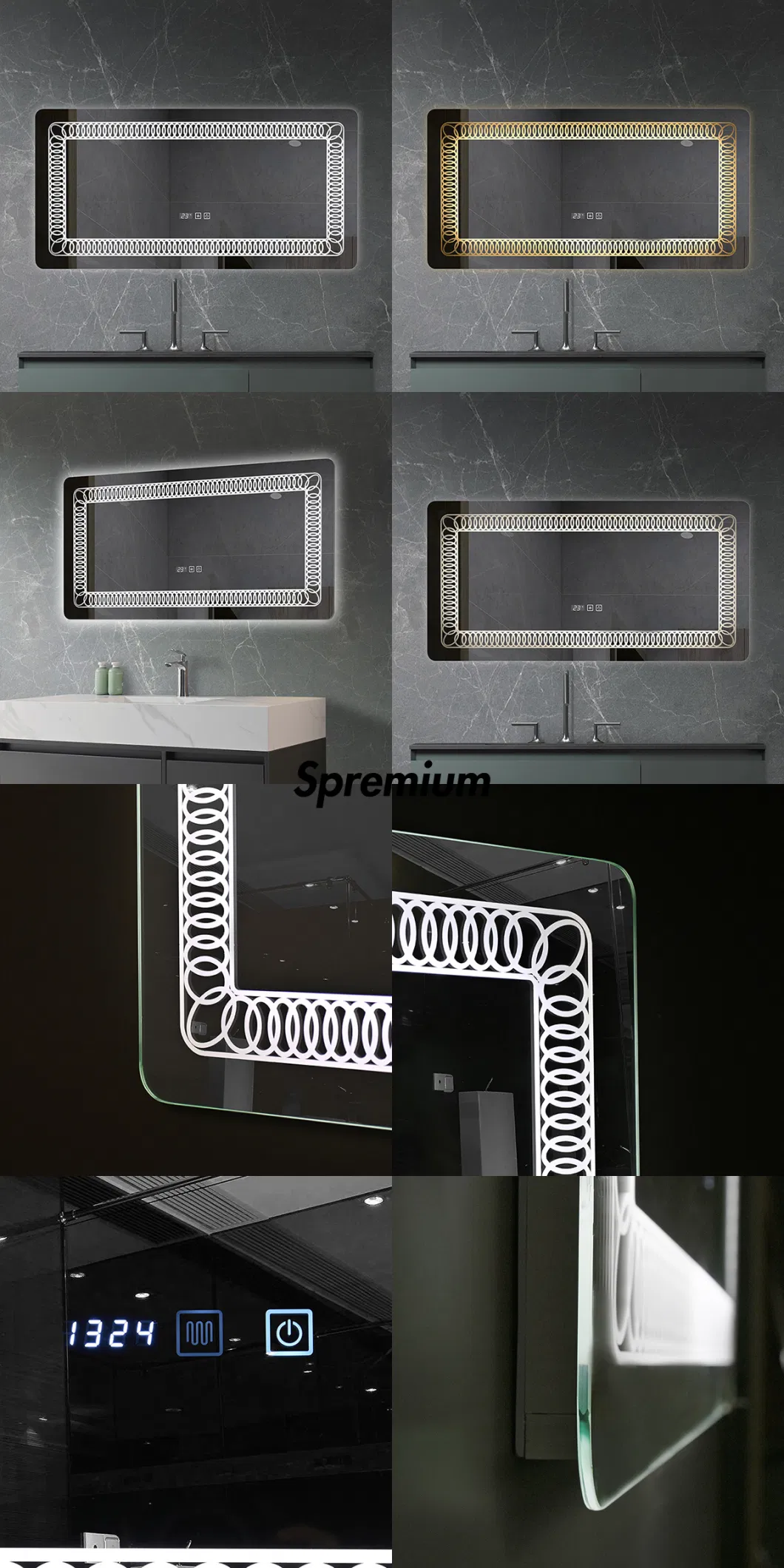 LED Light Long Toilet Mirror Latest China Factory Barbershop Wall Mounted 60 Inch 5mm Rounded Corner Environmental Silver Mirror Hotel