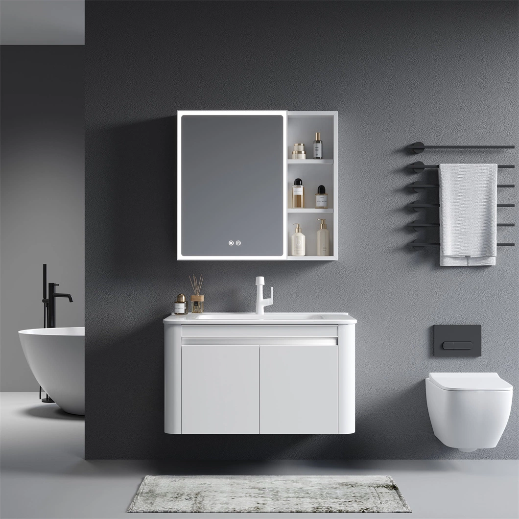 Wholesale Modern Sanitary Ware White Color Luxury Cabinet Bathroom Vanities LED Mirror