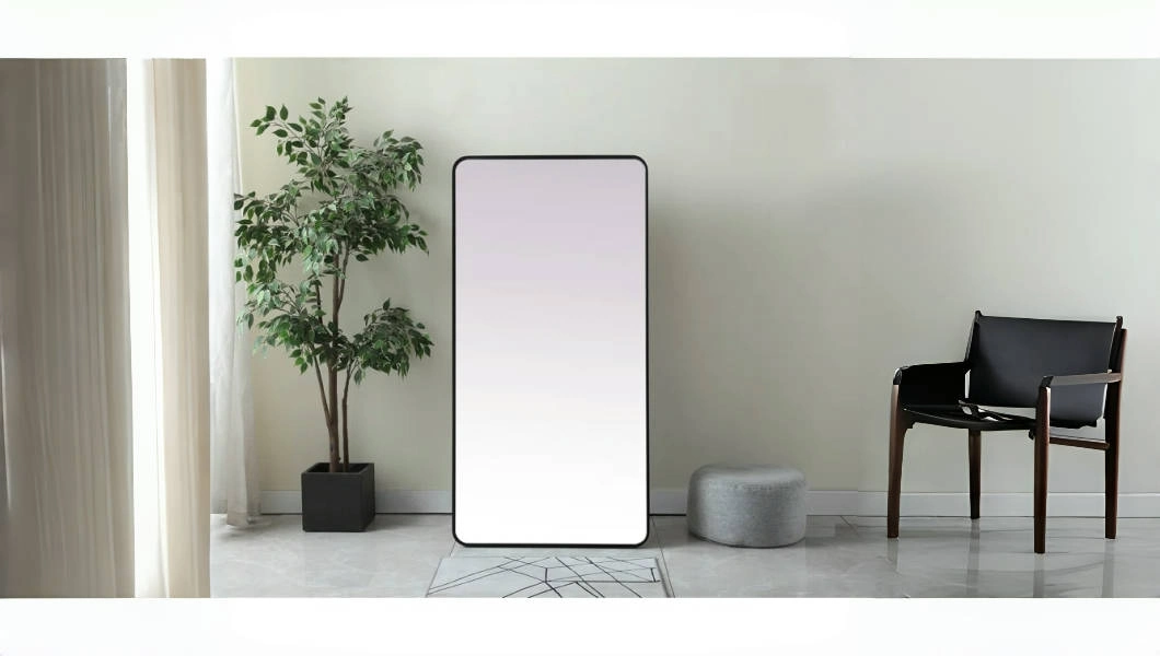 Non Illuminated Free Standing Rounded Corner Metal Frame Full Length Floor Dressing Mirror