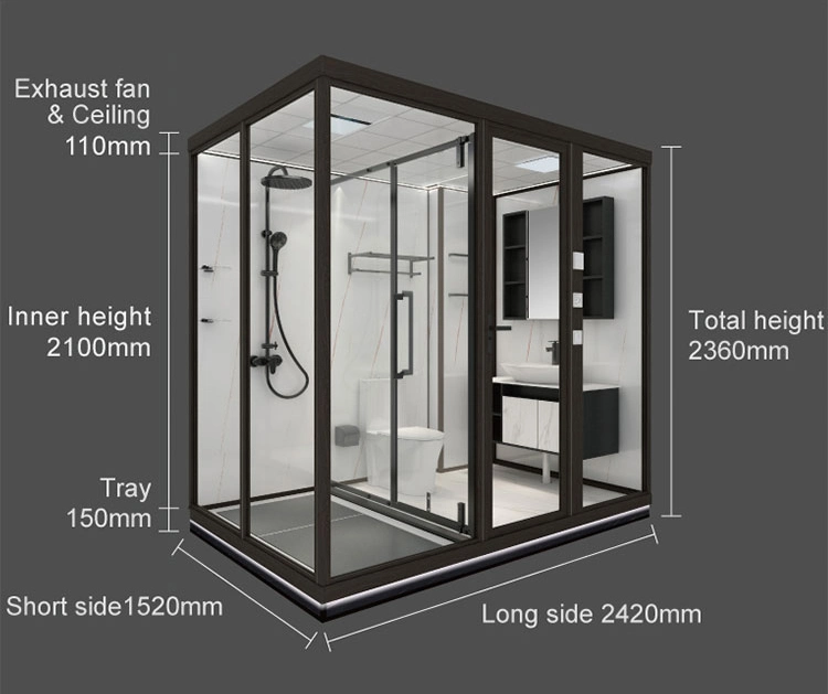 China Price Modular Portable Complete Prefabricated Suite Shower RV Unit Hotel Design Glass Prefab Bathroom Pod for Sale