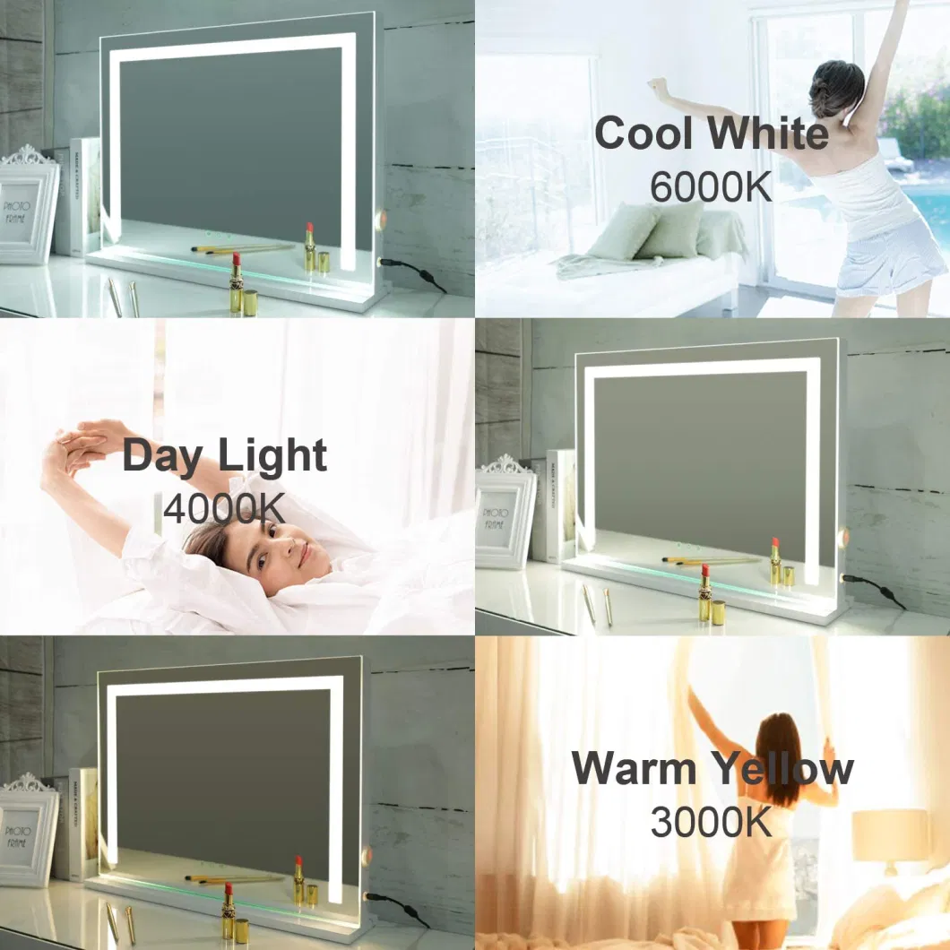 LED Light Stripe Hollywood Dressing Table Mirror with Three Tones for Both Table Use and Wall Hanging Wall Mount