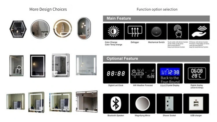 Modern Touch Screen Backlit LED Bathroom Mirrors Smart Anti Fog Vanity Wall Mounted Rectangle Glass Bathroom Mirror