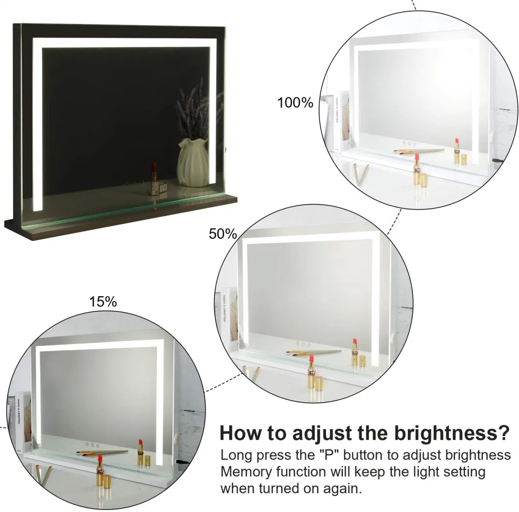 LED Light Stripe Hollywood Dressing Table Mirror with Three Tones for Both Table Use and Wall Hanging Wall Mount