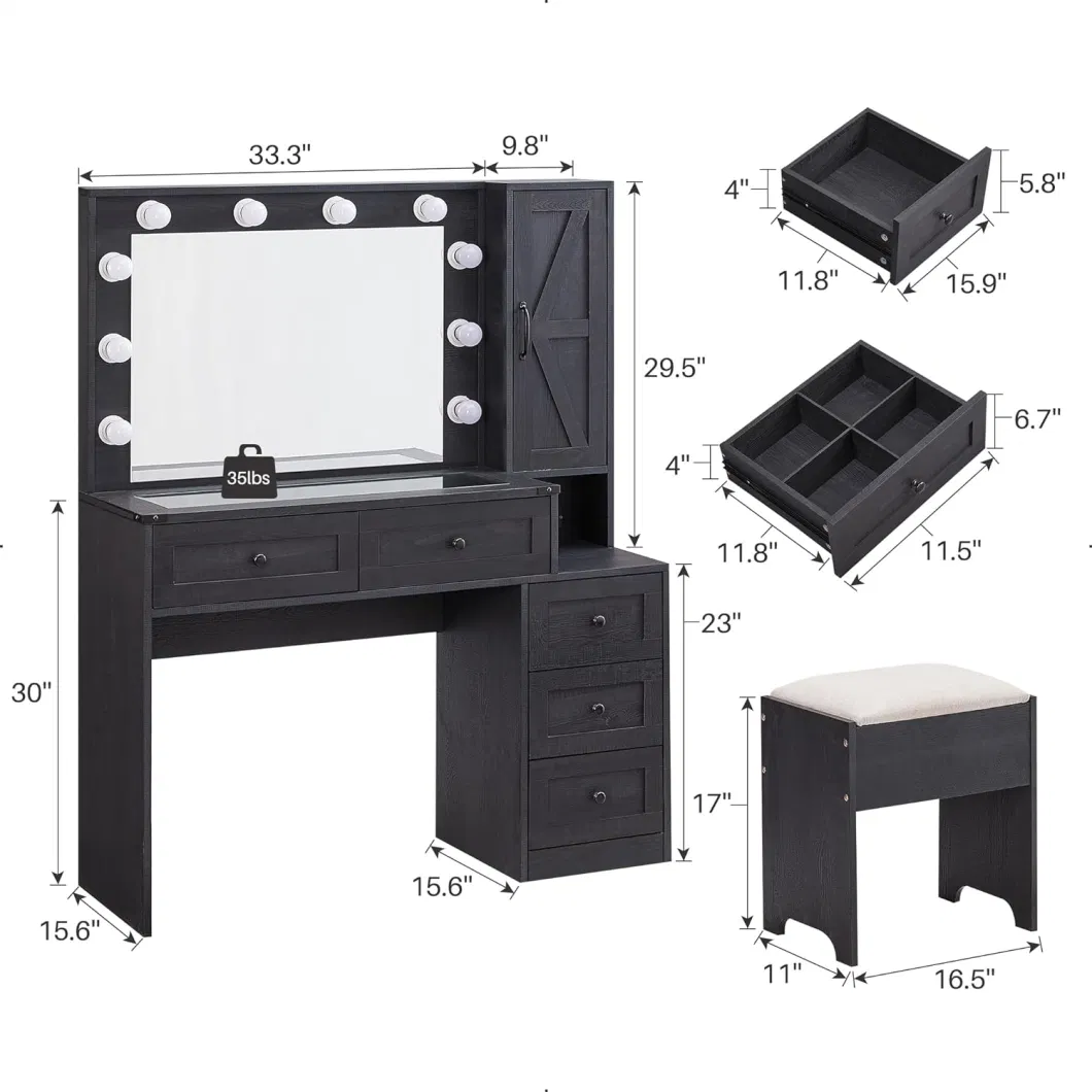 Modern Makeup Vanity Desk with LED Mirror and Cabinet Bedroom Furniture