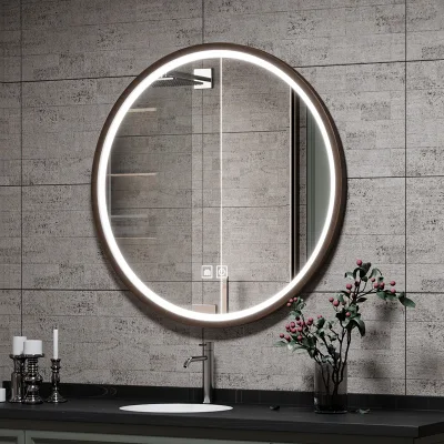 Struttura in legno massiccio Makeup LED Specchio bagno parete Hanging decorativo Specchio per medicazione