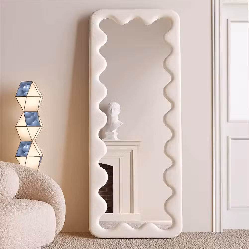 Custom Hollywood Style Antique Flannel Frabric Large Full Length Floor Stand Dressing Mirror Wall Mounted Decorative Mirror