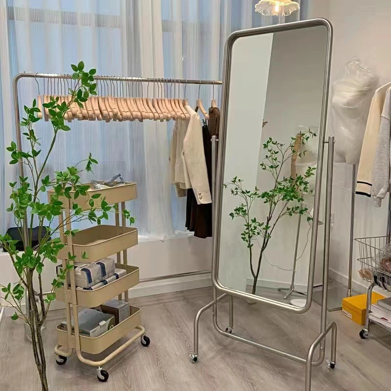 Stainless Steel Full-Length Mirror Clothing Store Mirror Dressing Mirror Movable Mirror Full-Length Mirror Floor-to-Ceiling Mirror Wind Home