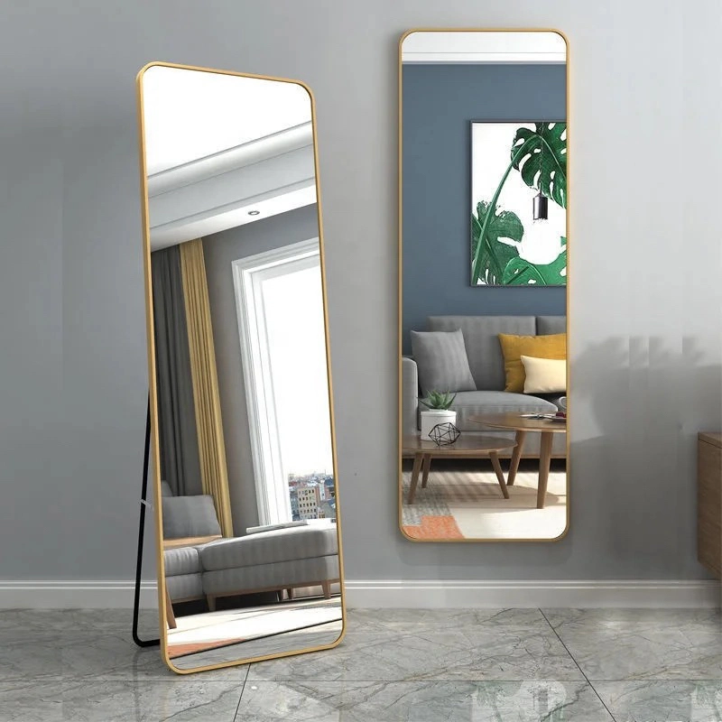 Foldable Floor to Ceiling Mirror Wall Hanging Mirror in Bedroom with Metal Frame