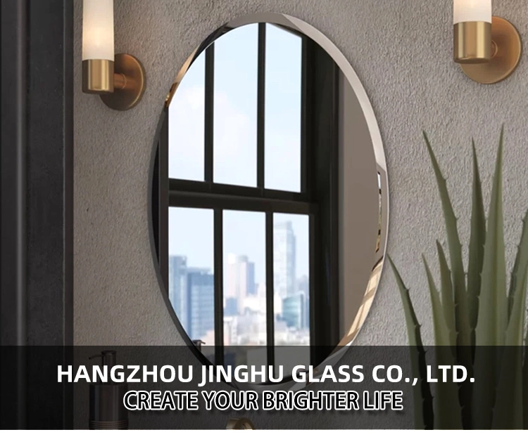 Jinghu Large Size Frameless Wall Mounted Round Aluminum Silver Beveled Mirror