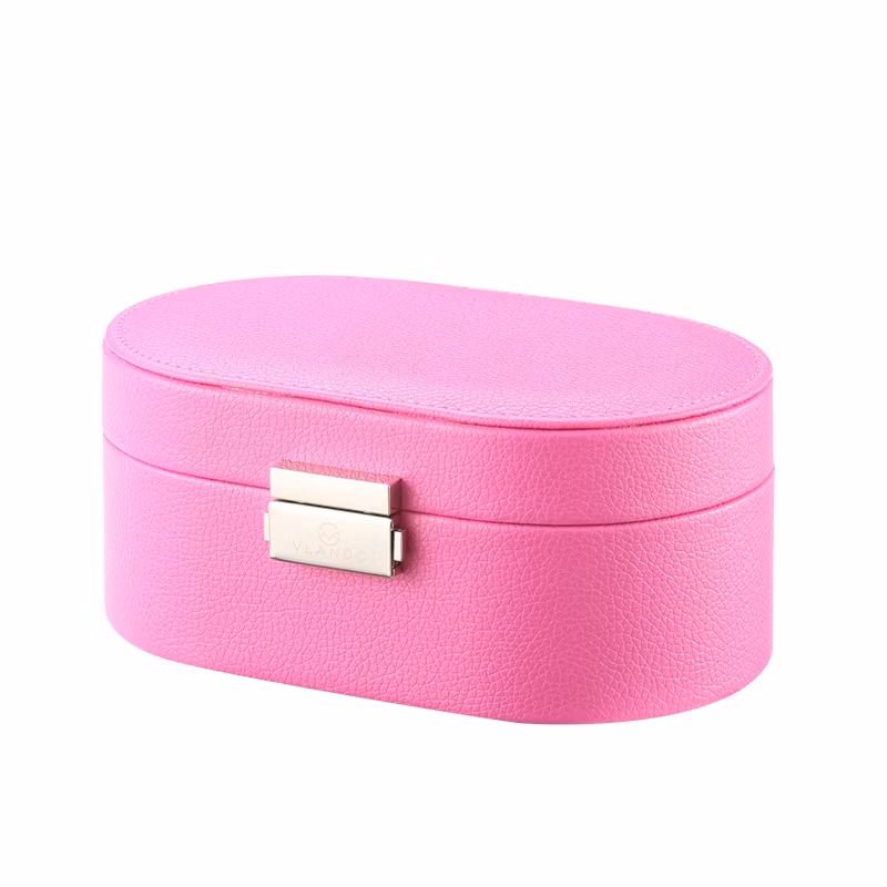 Leather Luxury Mirror Box Jewelry Storage Organizer Logo Bracelet Custom Ring Pink