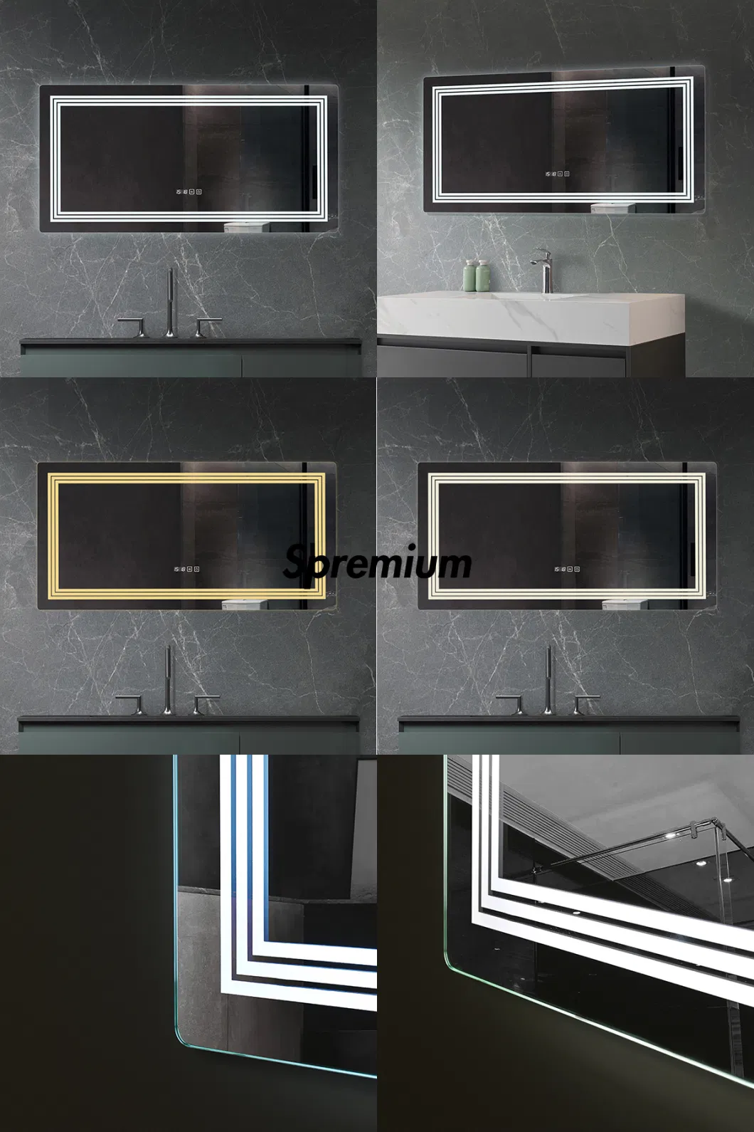 Modern Style Custom Rectangle Wall Mounted Anti-Fog Touch Switch Lights Large Bathroom Smart LED Mirror