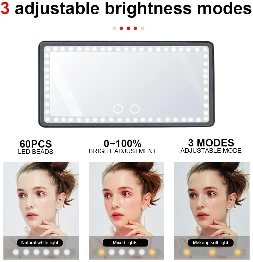 Universal Car Interior Portable LED Makeup HD Cosmetic Mirror with LED Lights