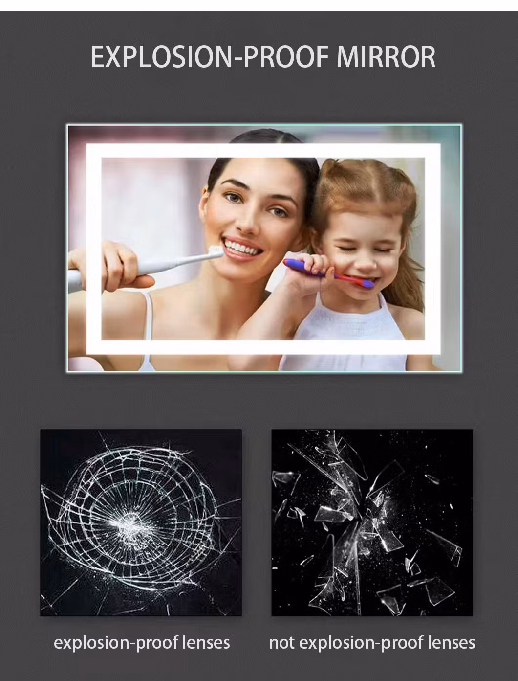 Customized Wall Mounted Glass WiFi Magic Mirror Touch Screen Dimmer Bath Lights Smart LED Bathroom Mirror