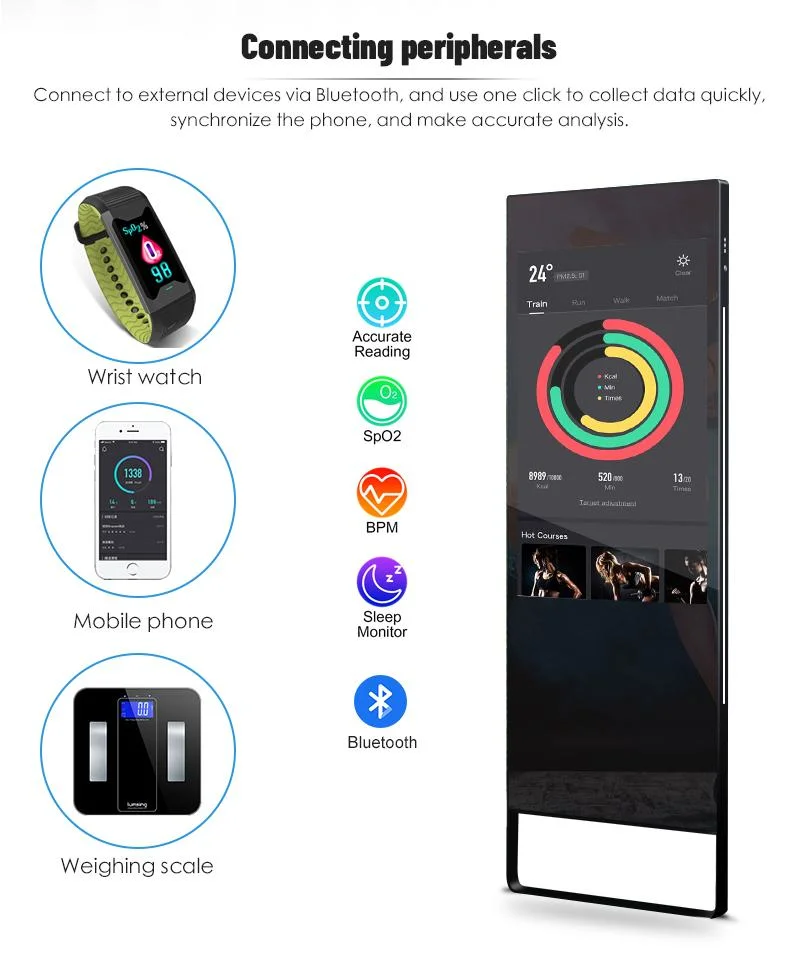 32 Inch/ 43 Inch Fitness Smart Mirror with Touch Screen, Interactive Magic Glass Mirror Display for Exercise Workout/Sport/Gym/Yoga