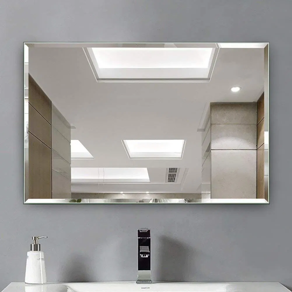 Ortonbath Big Bevel Edge Frameless Wall Hung Mirror LED Lights Touch Sensor Switch Backlit Bathroom Bath Vanity Cabinet Mirror Without LED