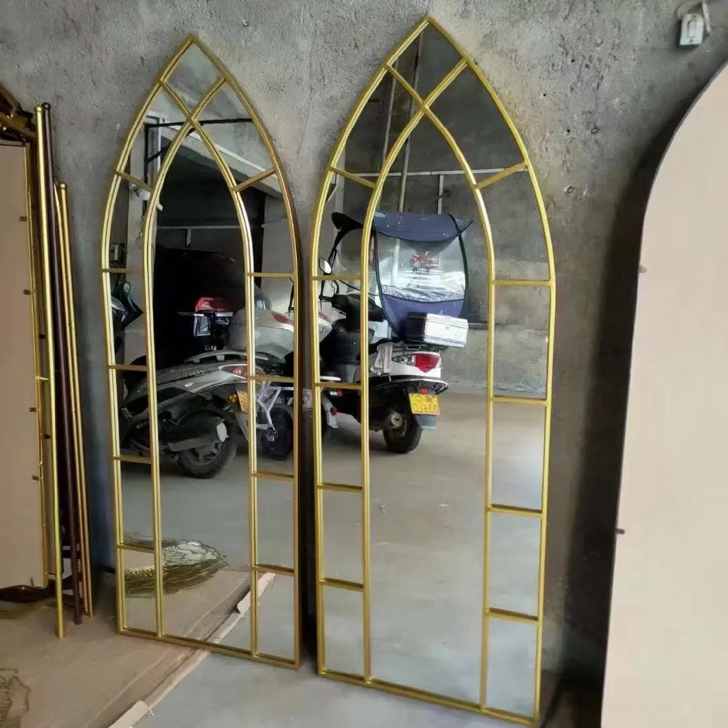 Factory Retro Luxury Garden Style Vintage Metal Iron Decorative Arched Window Shaped Wall Mirror