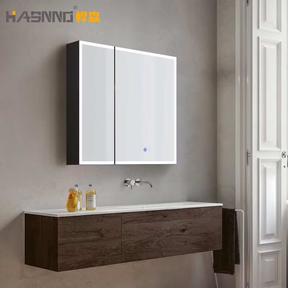 Decorative Round Aluminum Metal Frame Edge Lighted Bathroom Smart Mirror with Touch Screen