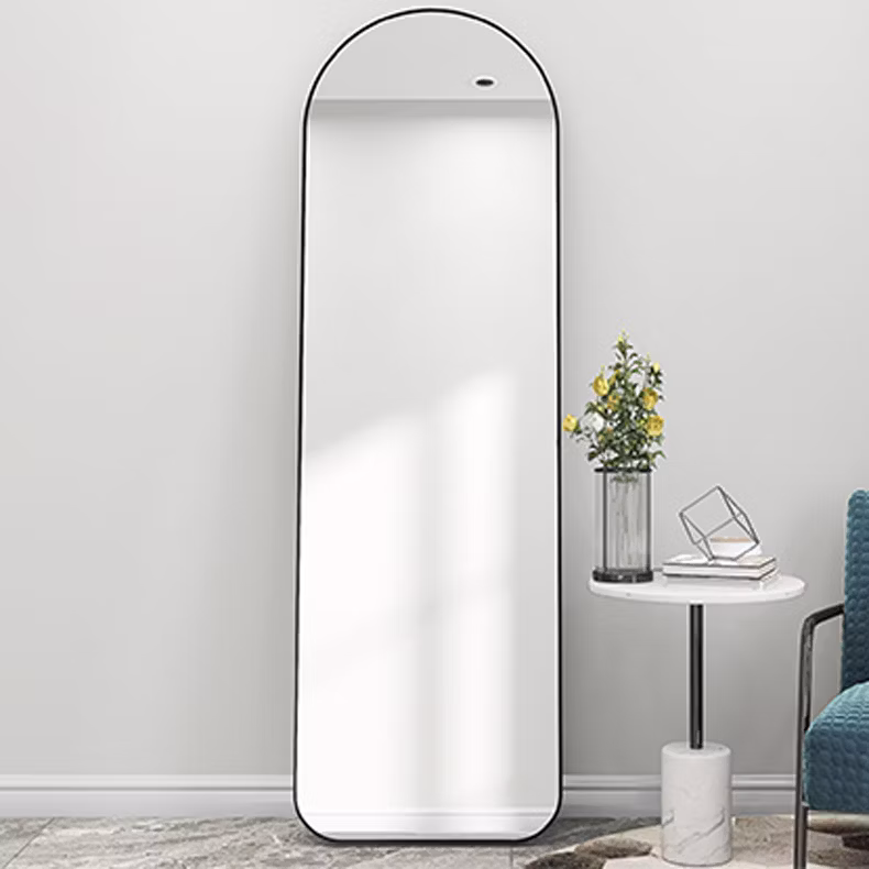Custom Vaulted Floor Full Length Body Standing Mirror with Black Gold Metal Frame Wall Hanging Bathroom Mirror