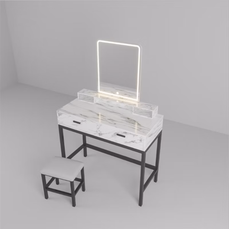 Dressing Table Marble Solid Wood Dressing Table with LED Light Makeup Mirror