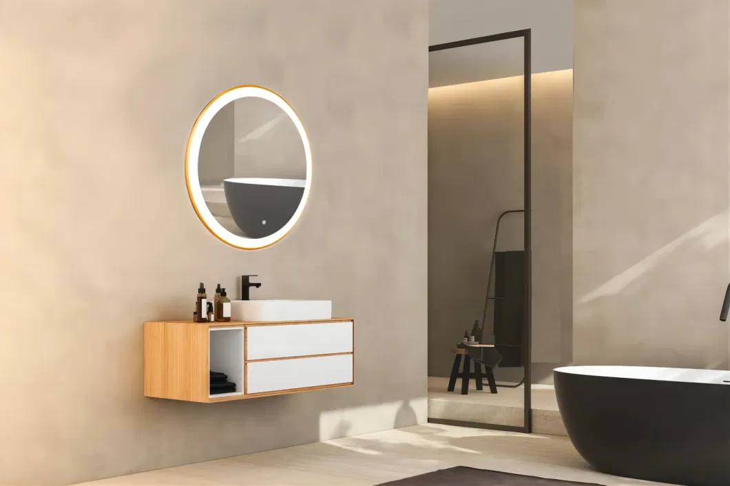 Brass Gold Frame Front-Lit Fogless LED Smart Bathroom Walll Mirror Lamp with Touch Switch