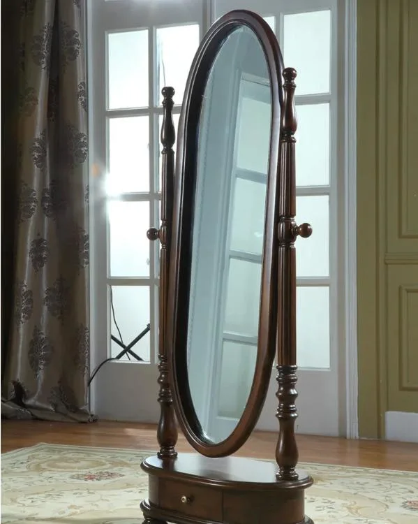 Antique Large Solid Wood Handmade Floor Free Standing Oval Full Length Tilting Cheval Adjustable Mirror