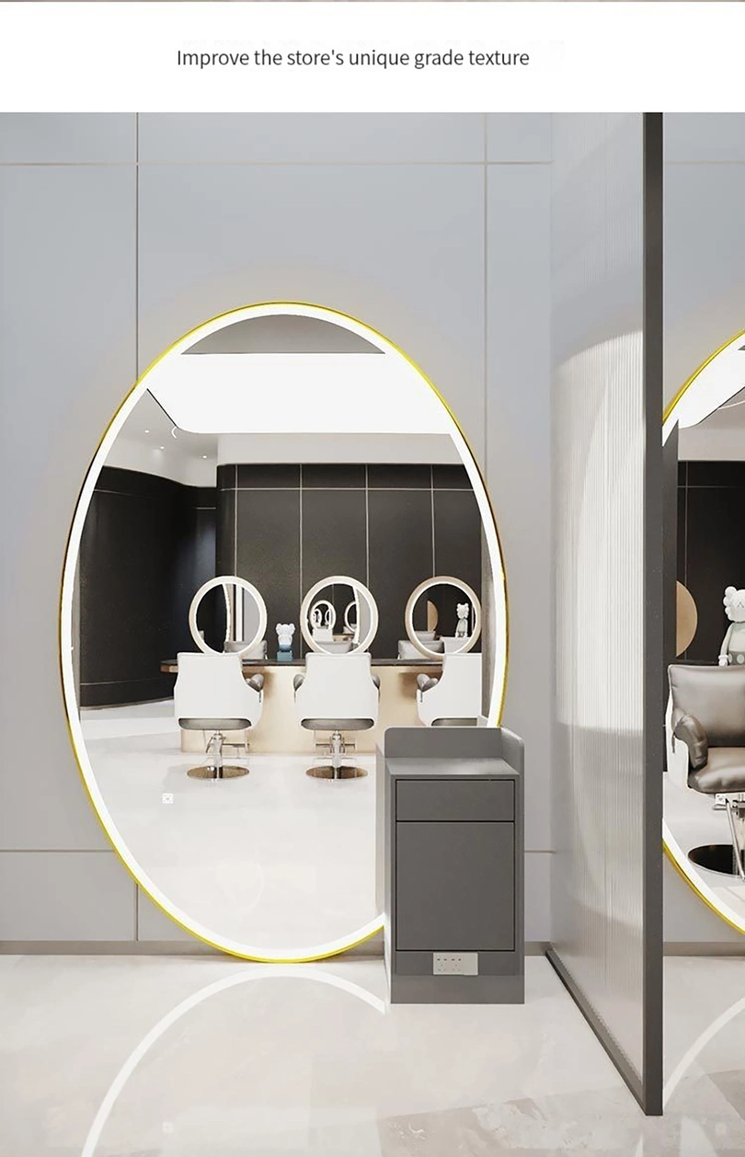 New Fashion Big Size Salon Mirror Customized LED Light Styling Station Beauty Mirror Barber Furniture