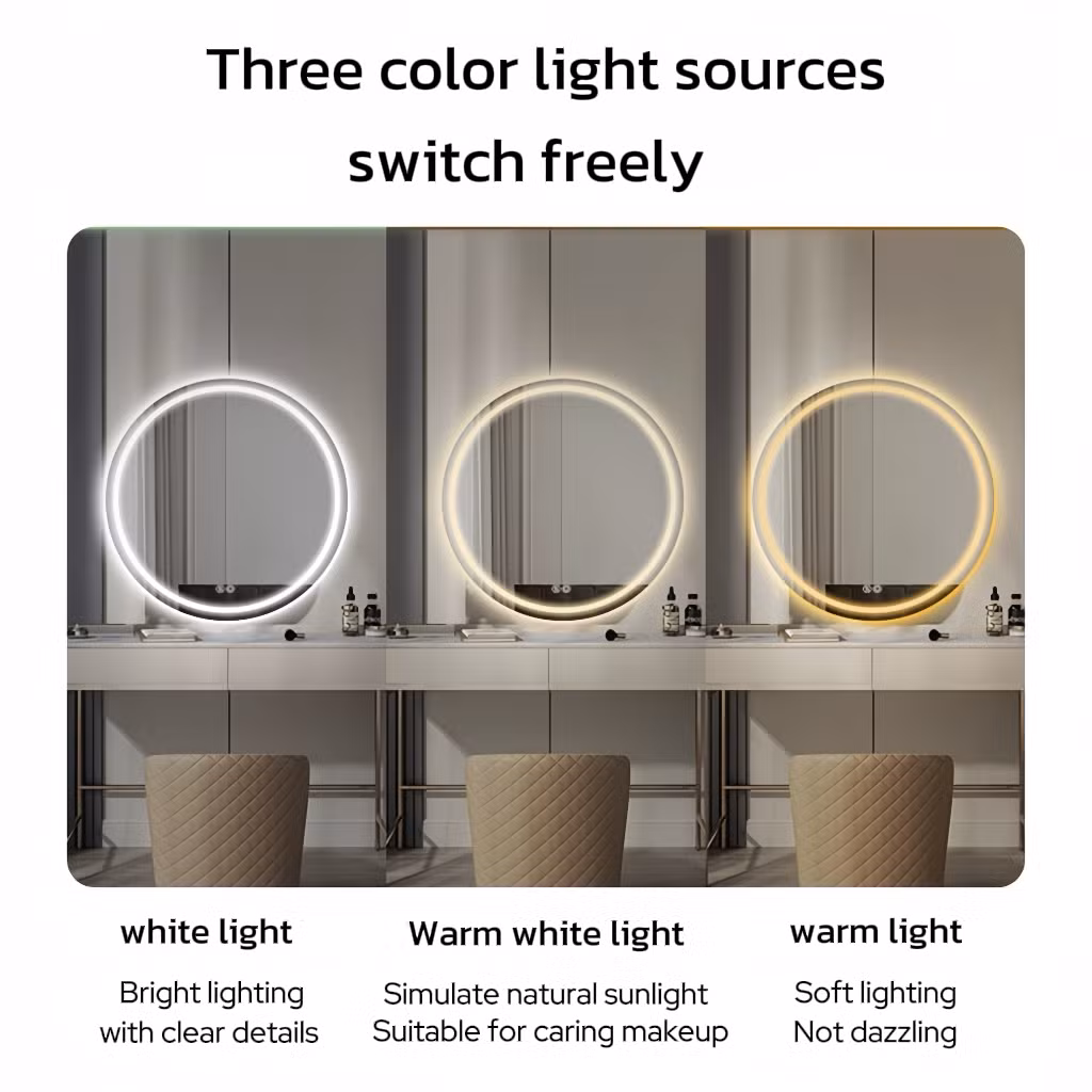Customized Fenni Brand Makeup Dimming Ajustable Tricolor Light LED Mirror on Vanity Desk or Dressing Table for Makeup