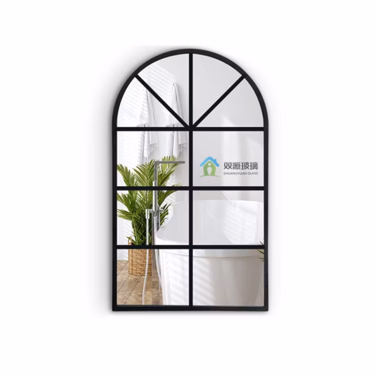 Vintage Black Oversized Industrial Framed Mirror Rectangular Beveled Metal Framed Accent Decorative Wall Grid Mirror