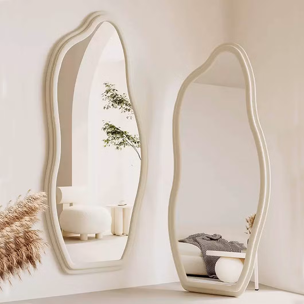 Custom Nordic Floor Bedroom Hanging Home Wall Room Decor Luxury Modern Large Wave Design Makeup Full Body Irregular Shape Mirror