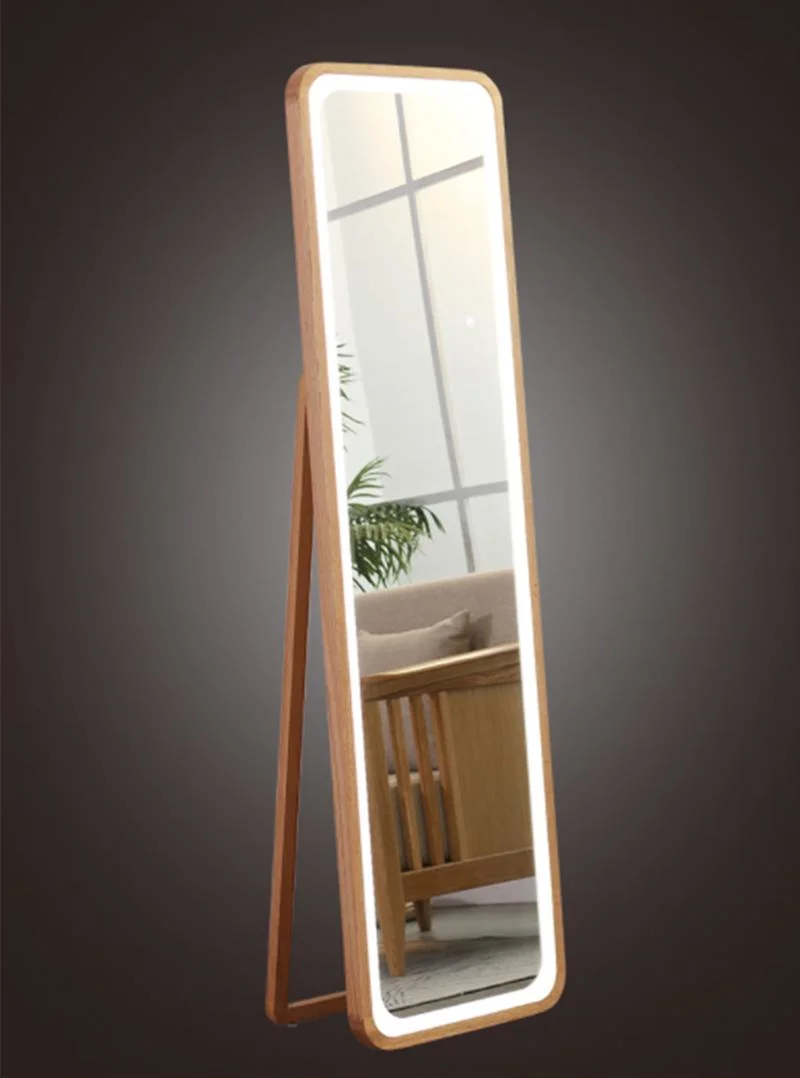 Nordic Solid Wood Dressing Ins Wind Small Apartment with Lamp Full Body Floor Wall Hanging Bedroom Wall-Mounted Fitting Mirror 0033