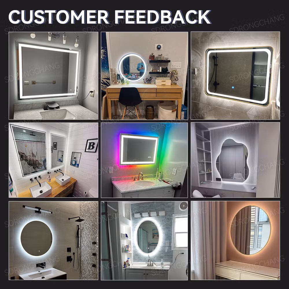 Round LED 3 Color Makeup Mirrors Frosted Edge Waterproof Wall Mounted