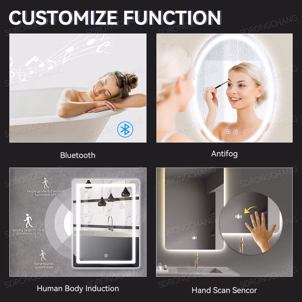 Round LED 3 Color Makeup Mirrors Frosted Edge Waterproof Wall Mounted