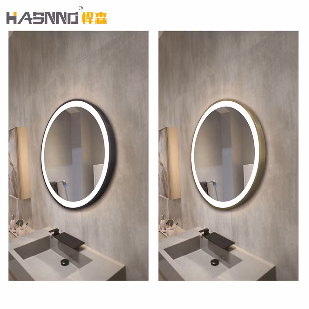 Decorative Round Aluminum Metal Frame Edge Lighted Bathroom Smart Mirror with Touch Screen