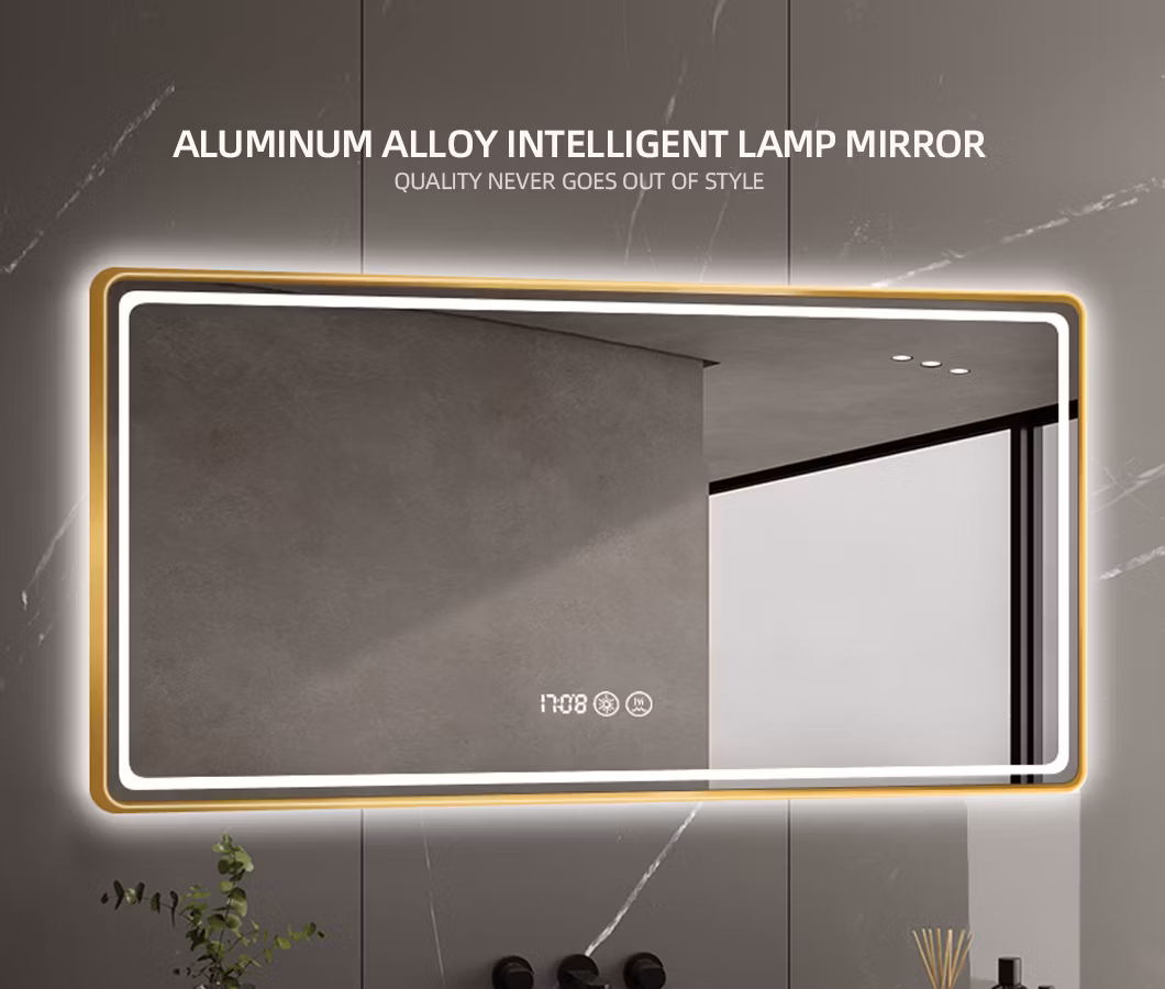 High Quality Cosmetic Vanity Glass Rectangle Smart Front and Backlit Light Bathroom LED Mirror with High-Definition Glass Aluminum Alloy Frame Luxury Furniture