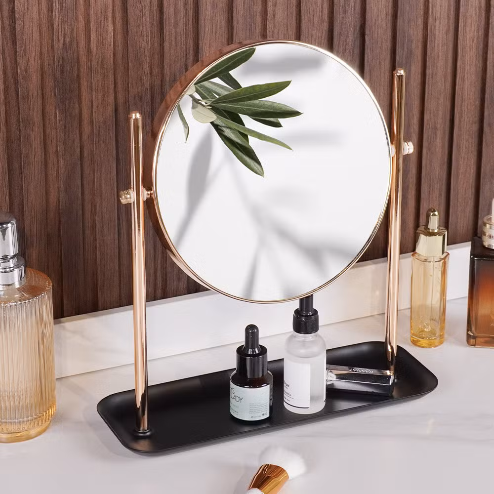 Round Table Desktop Metal Vanity Mirror Gold Black Home Decor Makeup Mirror
