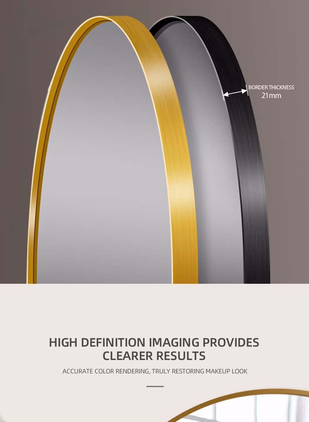 Modern Luxury Large Round Aluminum Alloy Frame Decorative Bathroom Wall Copper-Free Silver Mirror Makeup Furniture