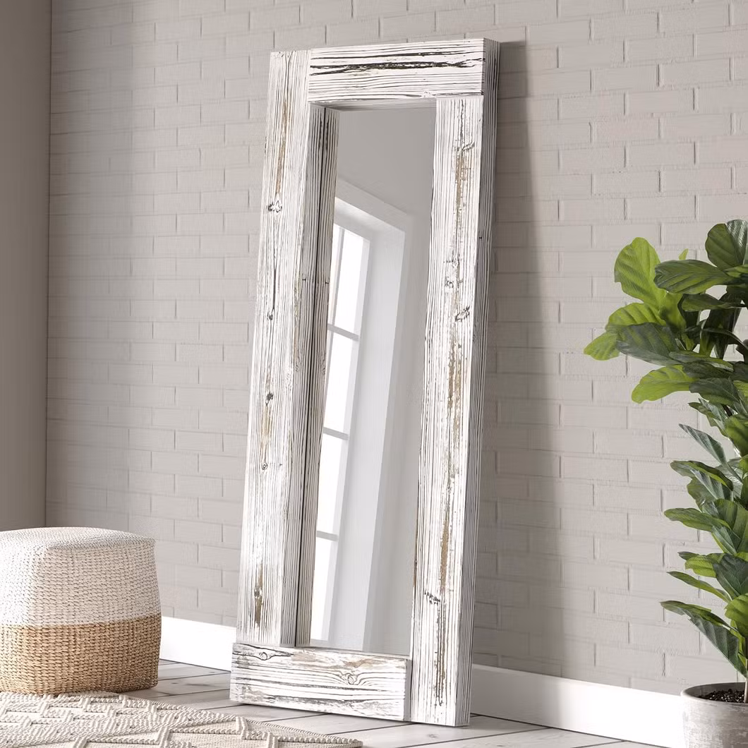 Natural Color Rustic Farmhouse Wood Frame Floor Standing Bedroom Mirror