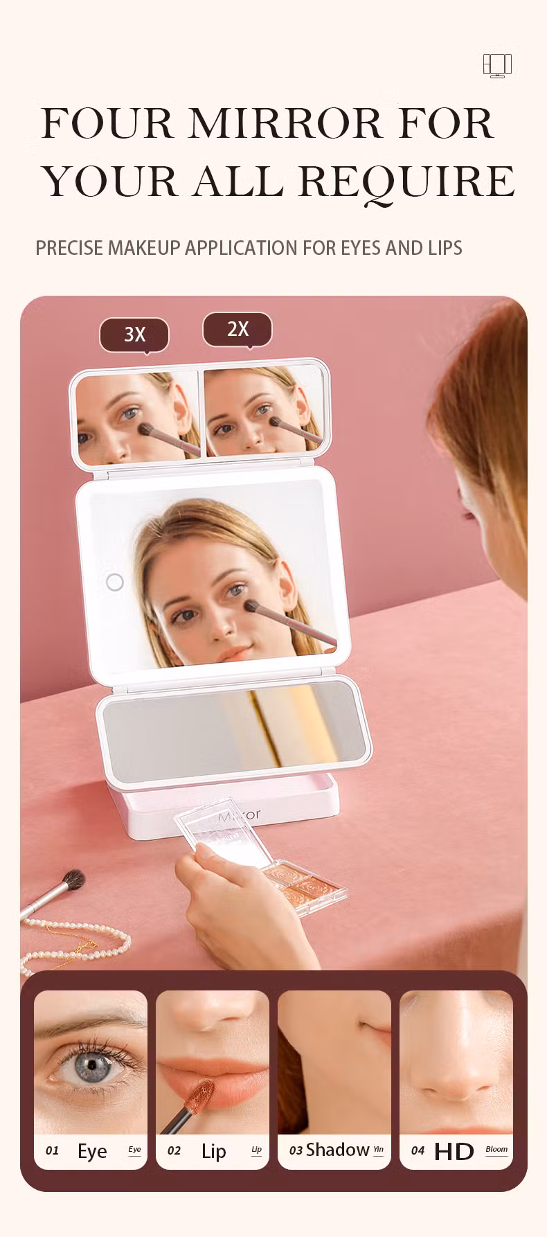 Lighted Tri-Fold Mirror for Makeup and Shaving