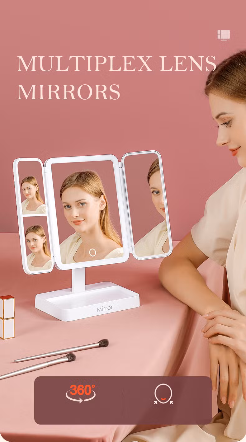 Lighted Tri-Fold Mirror for Makeup and Shaving