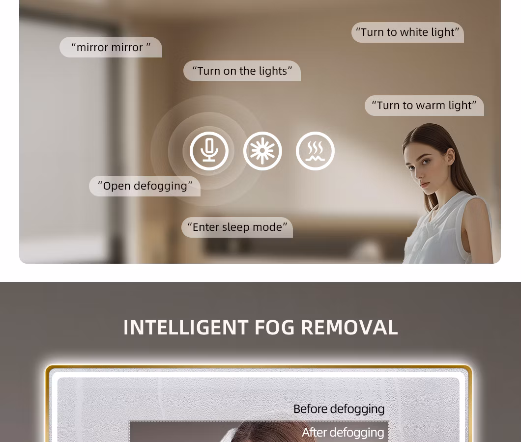 High Quality Cosmetic Vanity Glass Rectangle Smart Front and Backlit Light Bathroom LED Mirror with High-Definition Glass Aluminum Alloy Frame Luxury Furniture