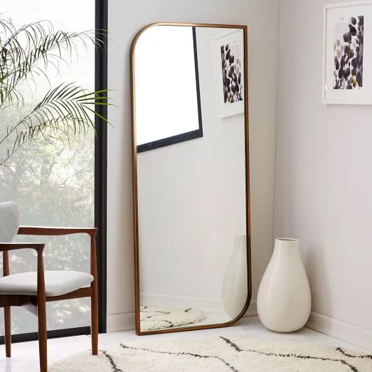 Golden Black Rectangle Aluminum Alloy Framed Dressing Floor Mirror