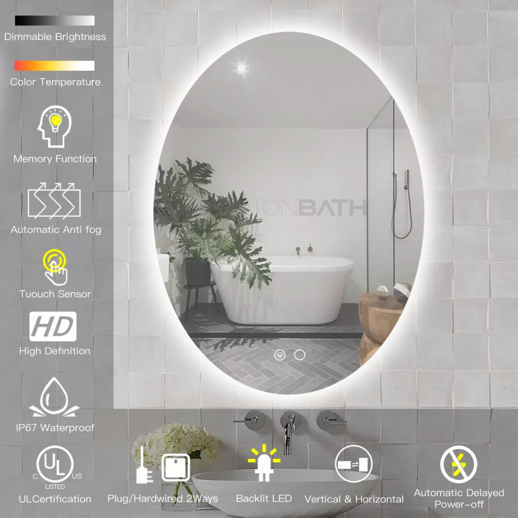 Ortonbath Oval Ortonbath Rectangle Frameless Touch Control IP67 Diammable LED Bathroom Mirror