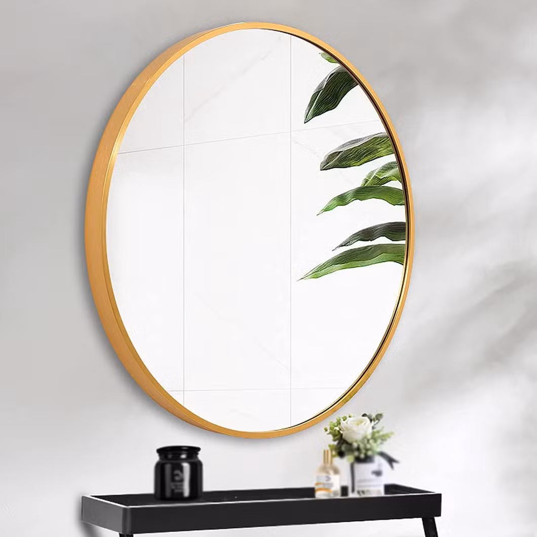 Decorative Golden Brushed Bathroom Glass Round Metal Wall Mount Mirrors