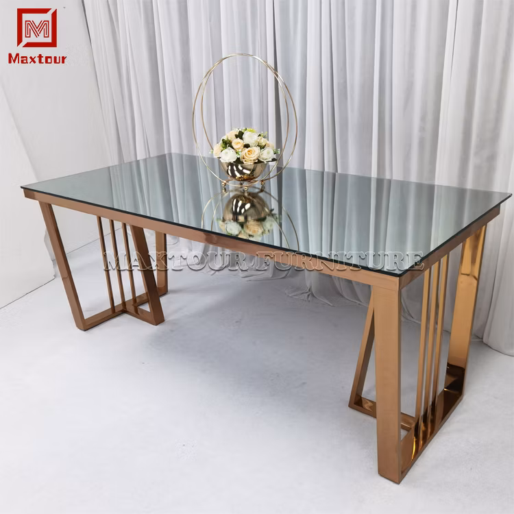 Luxury Dining Furniture Marble or Glass Top Rose Gold Dining Table Modern